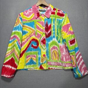 Keren Hart Women's Size M Colorful Artsy Abstract Button Front Jacket Statement